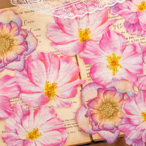 Large PET Botanical Flower Stickers Crystal Ink Finish Watercolor Floral Butterflies For Scrapbooking DIY Journaling Decoration