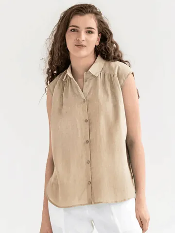 Damen Casual Baumwoll-Leinen Ärmelloses Hemd Minimalistisch Einfarbig Reverskragen Geknöpftes Tanktop Sommer Bluse