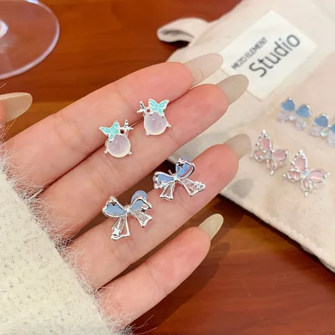 Luxury Butterfly Cat Eye Stone Earrings With 925 Sterling Silver Earring Post Alloy Rhinestone Tassel Jewelry For Women