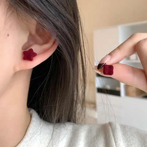 Red Flocked Heart Butterfly Flower Stud Earrings With 925 Sterling Silver Earring Post Alloy Rhinestone Artificial Pearl Vintage Festive Women Jewelry