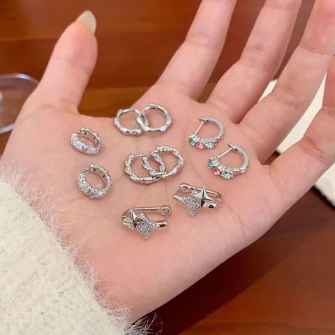 Copper Micro Inlaid Zirconia Hoop Earrings For Women Fashion Jewelry Bamboo Cross Bowknot Design Small Huggie Ear Buckle