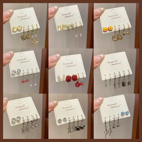 Alloy Earring Collection Heart Butterfly Cat Bear Snake Animal Stud Earrings Enamel Rhinestone Geometric For Women Gift