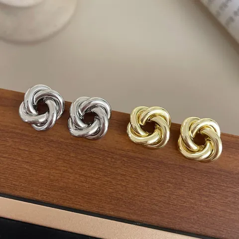 Minimalistische Knoten Kreis Ohrstecker Mit 925 Sterlingsilber Ohrstecker-Stift Gold Silber Galvanisierte Legierung Geometrischer Schmuck Für Damen Geschenk