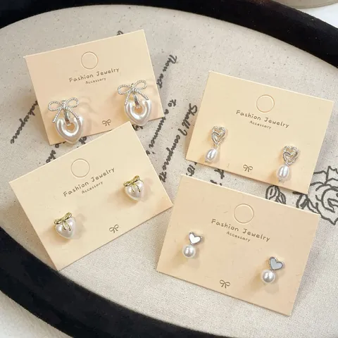 Orecchini Pendenti con Perle a Cuore con Perno in Argento Sterling 925 Elegante Fiocco in Lega Gioielli Donna Pendolare