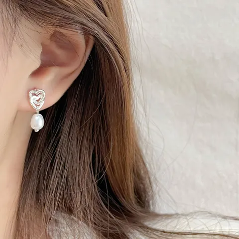 Orecchini Pendenti con Perle a Cuore con Perno in Argento Sterling 925 Elegante Fiocco in Lega Gioielli Donna Pendolare