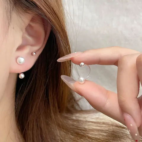 Minimalistischer Künstliche Perlen-Ohrclip U-Form Versilbert Schraubverschluss Ohrknochen-Clip Eleganter Schmuck Für Damen Alltag