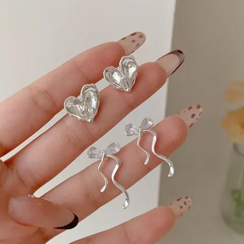 Minimalistische Legierung Herz Schleife Ohrstecker Mit 925 Sterlingsilber Ohrstecker-Stift Gold Silber Zirkonia Ohrringe Damen Schmuck