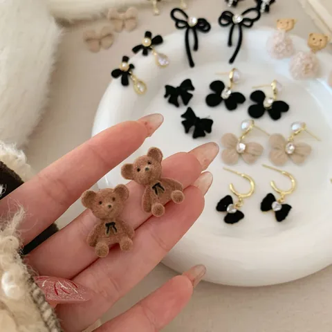Vintage Beflockung Schleife Ohrstecker Mit 925 Sterling Silber Ohrstecker-Stift Legierung Herz Blume Strass Perle Schmuck Für Damen