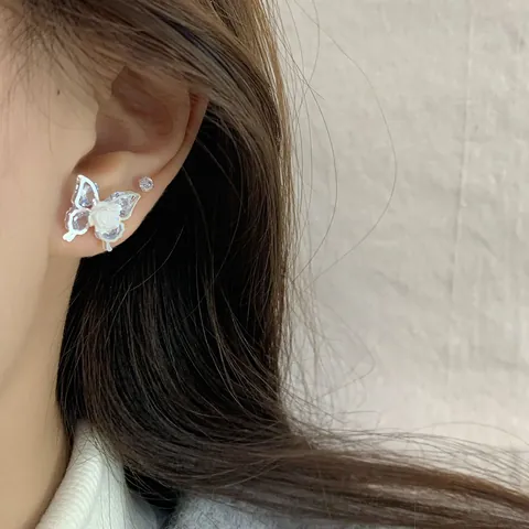 Süße Minimalistische Zirkonia Blumen Schmetterling Ohrstecker Mit Silber Earring Post Irisierend Eleganter Schmuck Für Damen