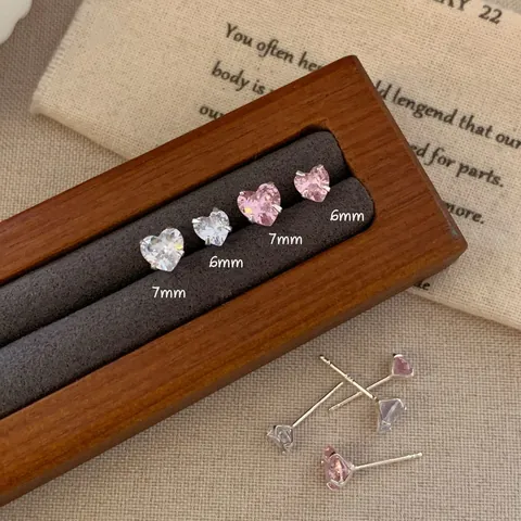 Minimalist Heart Shaped Zirconia Stud Earrings With 925 Sterling Silver Earring Post For Women Fine Jewelry Gift