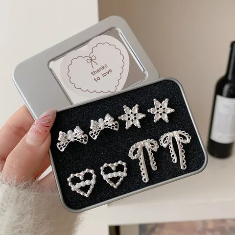 Legierung Schleife Herz Schneeflocke Stern Ohrstecker Mit 925 Sterlingsilber Ohrstecker-Stift Perle Zirkonia Schmuck Damen