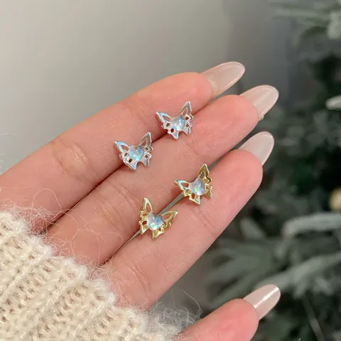 Korean Style Butterfly Bowknot Stud Earrings Set With 925 Sterling Silver Earring Post Alloy Gold Silver Zirconia Inlaid Jewelry