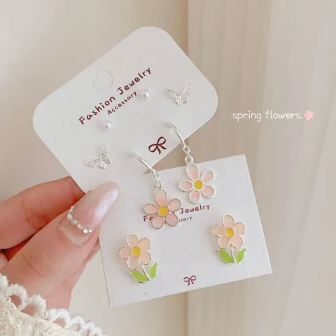 Rosa Sonnenblume Ohrstecker Mit Silber Ohrstecker-Stift Legierung Tropföl Schmetterling Schmuck Set Für Damen Täglich Accessoire