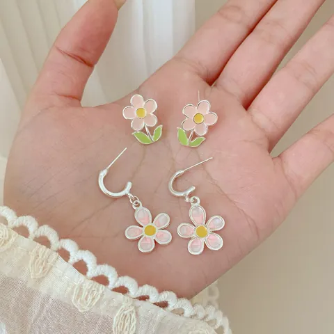 Rosa Sonnenblume Ohrstecker Mit Silber Ohrstecker-Stift Legierung Tropföl Schmetterling Schmuck Set Für Damen Täglich Accessoire