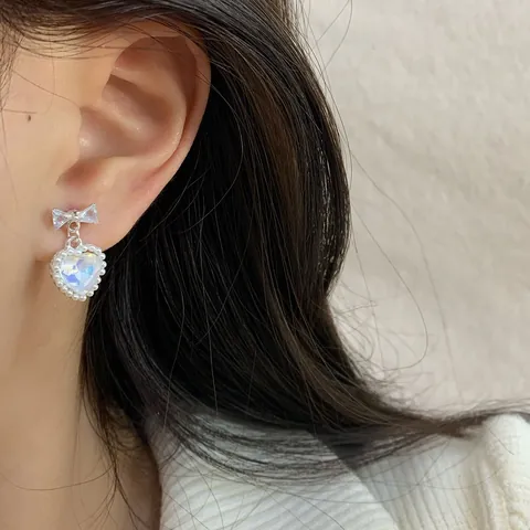Gradient Laser Meerjungfrau Herz Ohrstecker Mit 925 Sterlingsilber Ohrstecker-Stift Legierung Zirkonia Schleife Schmuck