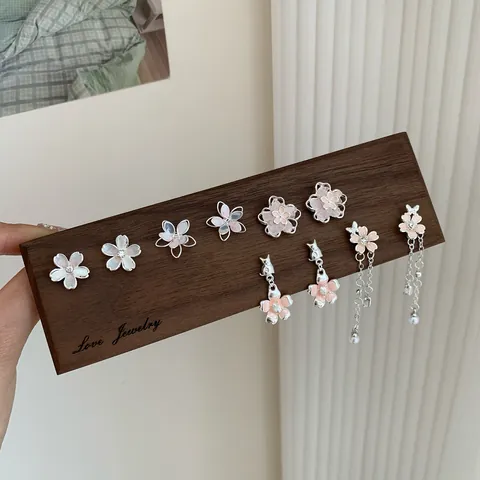 Sweet Pink Cherry Blossom Earrings With 925 Sterling Silver Earring Post Alloy Enamel Flower Drop Earrings Cat Moon Bowknot Jewelry For Women Wedding Birthday Gift
