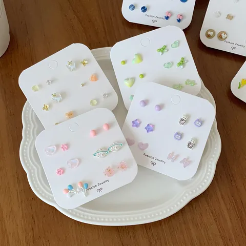 Alloy Resin Zirconia Stud Earrings With 925 Sterling Silver Earring Post Cute Bear Heart Balloon Tulip Animal Jewelry