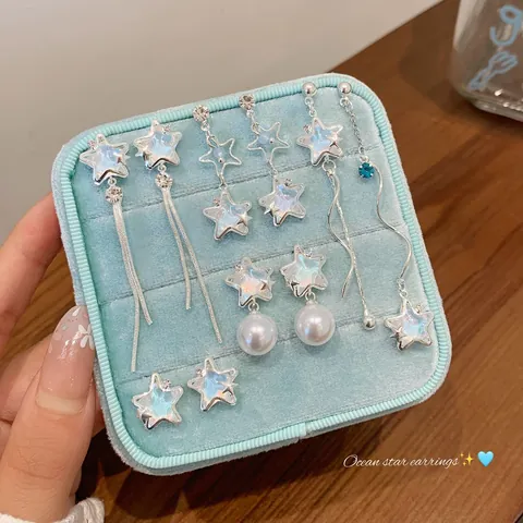 Ocean Star Earrings With 925 Sterling Silver Earring Post Copper Zirconia Iridescent Pearl Tassel Dangle Earrings For Women