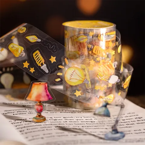 Vintage Die-cut PET Decorative Tape Story Of Light Series Lamp Bulb Star Waterproof Loop Stickers For Journaling Scrapbooking DIY