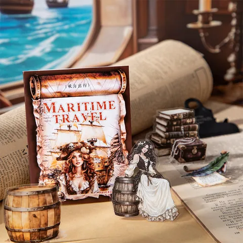 Vintage Nautical Pirate PET Stickers Maritime Travel Scenery Clear Waterproof Decals For DIY Journaling Scrapbooking Decoration