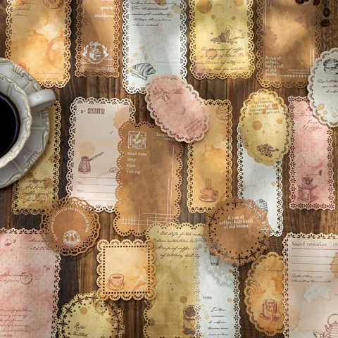 Vintage Coffee Theme Lace Hollow Material Paper Lightweight Paper For Scrapbooking DIY Journal Collage Decorative Art Paper
