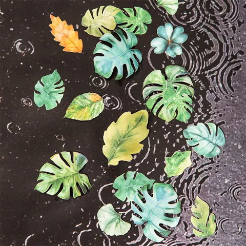 Blad Landschap Aquarel Wit Kraftpapier Stickers Voor Journal Scrapbooking DIY Decoratie Esdoorn Ginkgo Monstera Klaver Bladeren