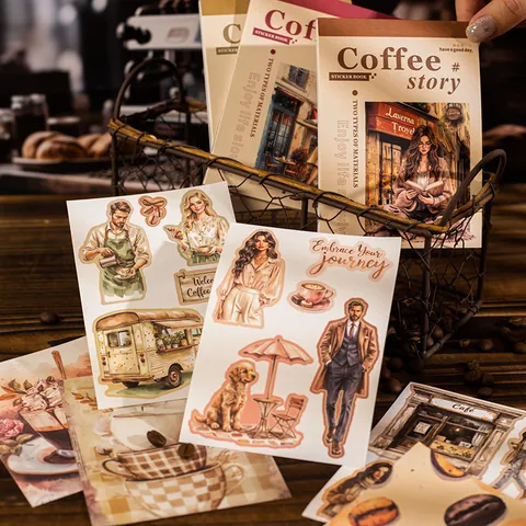 Vintage Koffieverhalen Serie Stickerboek Wit Kraftpapier Washi DIY Decoratief Scrapbooking Journal Materiaal Kantoortoebehoren Accessoire