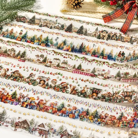 Nastro PET a Tema Natalizio Washi Tape Decorativo Per Scrapbooking Fai Da Te Diario Cancelleria Scuola Ufficio Decorazioni Natalizie