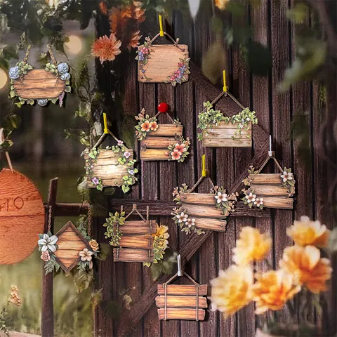 Adesivi in Cartoncino Rigido Stile Tavola di Legno da Giardino Vintage Etichette Decorative Floreali con Venature del Legno per Scrapbooking