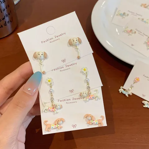Cute Polka Dot Dachshund Dog Earrings With 925 Sterling Silver Earring Post Alloy Enamel Animal Flower Artificial Pearl Stud Hoop Jewelry For Women