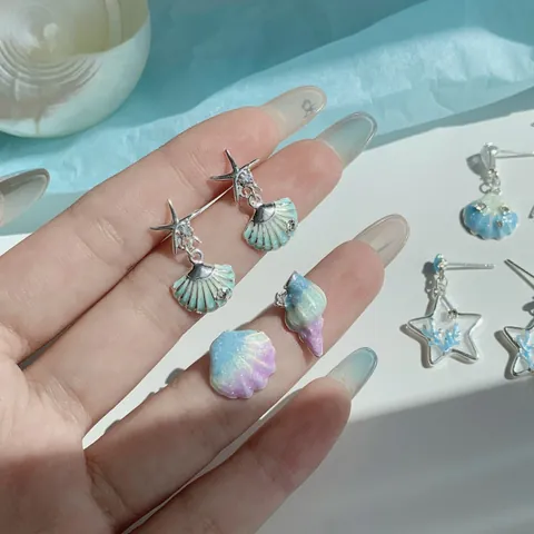 Ocean Starfish Shell Artificial Pearl Zirconia Drop Earrings With 925 Sterling Silver Earring Post Fish Tail Tassel Jewelry For Women