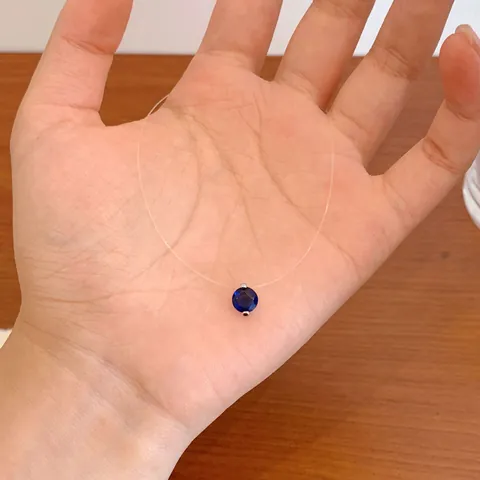 Minimalist Blue Round Zircon Pendant Invisible Fishing Line Necklace For Women Simple Elegant Starry Blue Choker Jewelry