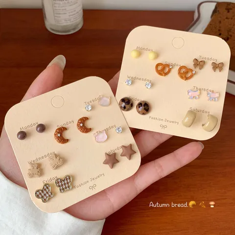 Cute Bread Bear Animal Stud Earrings With 925 Sterling Silver Earring Post Alloy Leopard Print Food Jewelry For Women Student
