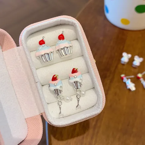 Süße Emaille Cupcake Erdbeere Eiscreme Ohrstecker Mit 925 Sterlingsilber Stift Kawaii Dessert Schmuck Damen
