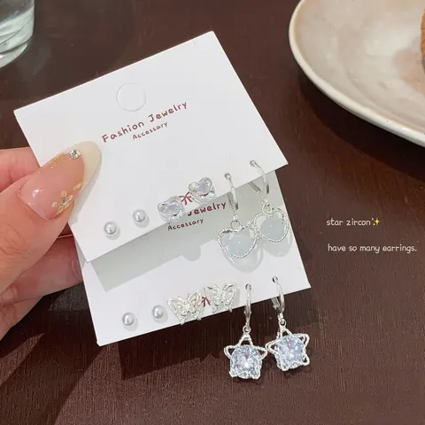 Minimalist Zirconia Star Heart Butterfly Stud Earrings With 925 Sterling Silver Earring Post Faux Artificial Pearl Jewelry For Women