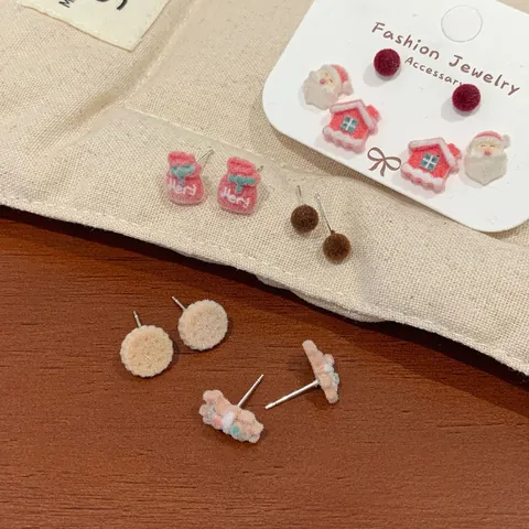 Weihnachten Beflockte Weihnachtsmann Rentier Bogen Ohrstecker Set Mit 925 Sterlingsilber Ohrstecker-Stift Süß Festlicher Damen Schmuck Geschenk