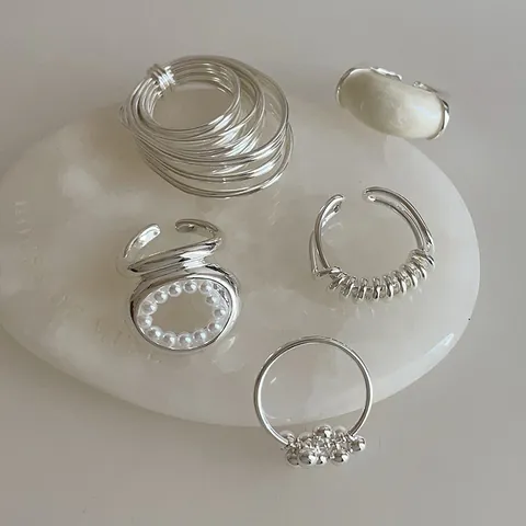 French Light Luxury Multi-layer Winding Ring Minimalist Silver Plated Alloy Ring With Artificial Pearl Accent For Women Jewelry