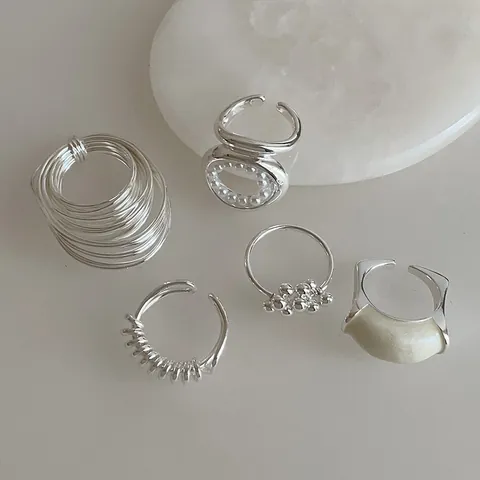 French Light Luxury Multi-layer Winding Ring Minimalist Silver Plated Alloy Ring With Artificial Pearl Accent For Women Jewelry