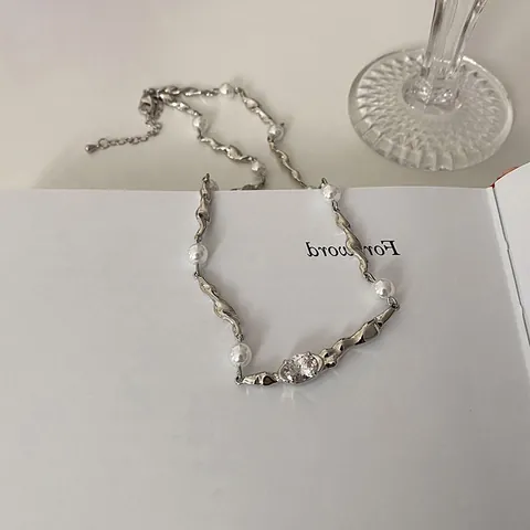 Irregular Metal Artificial Pearl Necklace With Zirconia Gold Plated Alloy Choker Minimalist Elegant Jewelry For Women Daily Party Gift
