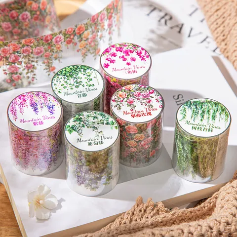 Ruban Décoratif en PET Mountain Vines Motif Fleur Bougainvillier Glycine Autocollants Transparents Pour Journal DIY Scrapbooking Collage Décor