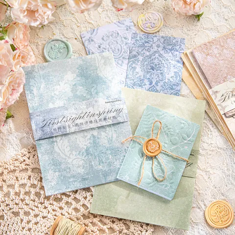 Papel de Material en Relieve Vintage para Scrapbooking DIY Journaling Decoración Retro Floral Mariposa Encaje Textura Papel Artesanal