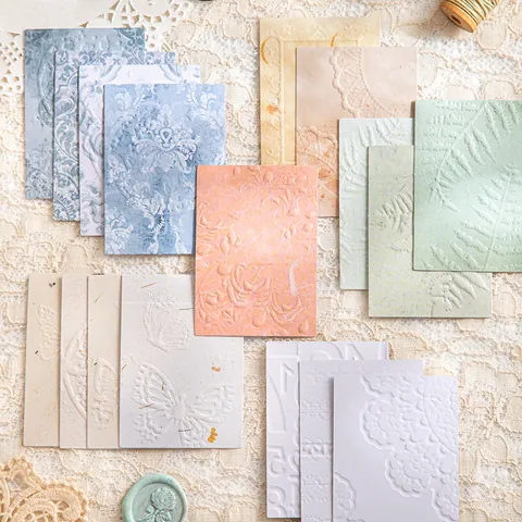 Papel de Material en Relieve Vintage para Scrapbooking DIY Journaling Decoración Retro Floral Mariposa Encaje Textura Papel Artesanal