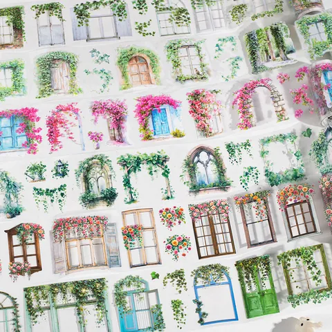 PET Decorative Tape Vine Window Sill Series Handbook DIY Material Waterproof Landscape Die-cut Tape For Journal Decoration