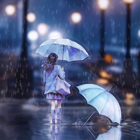 Walking In The Rain Series PET Stickers Waterproof Artistic Watercolor Girl Umbrella Figure Decorative Scrapbooking Journal Material Collage