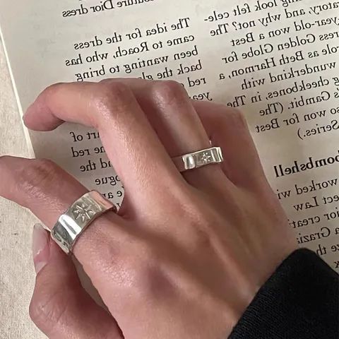 Irregular Starburst 925 Sterling Silver Open Ring For Women Hammered Texture Zirconia Inlaid Adjustable Finger Ring Jewelry Gift