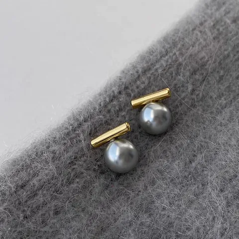 Artificial Pearl Stud Ohrringe Minimalistische Geometrische Metallstange Mit 925 Sterling Silber Ohrstecker Für Damen Vintage Stil