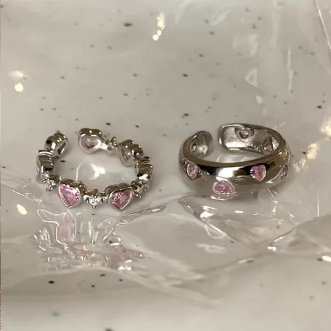 Anello Aperto a Cuore in Zircone Rosa per Donna in Argento Sterling S925 Placcato Oro Regolabile Anello Moda Gioielli Regalo