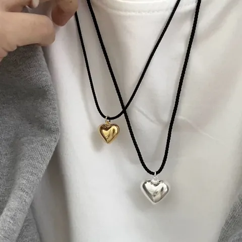 Heart Pendant Necklace For Women Men Vintage Braided Rope Chain Copper Real Gold Plated Heart Minimalist Korean Style Jewelry Adjustable Neck Chain Gift