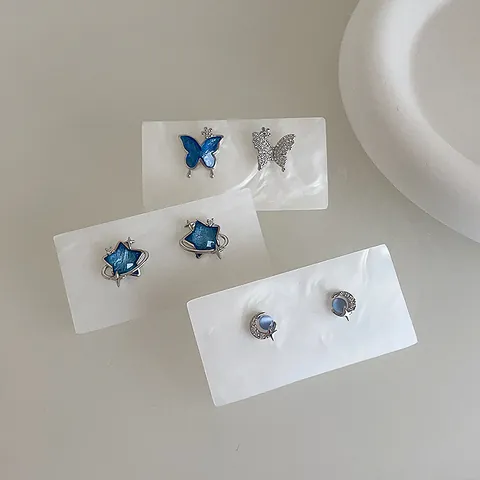 Blue Zircon Star Butterfly Planet Stud Earrings With 925 Sterling Silver Earring Post Korean Minimalist Women Jewelry