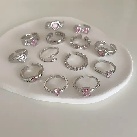 Bague de Mode Cœur Rose Nœud avec Strass pour Femme Élégante Alliage Réglable Bague Ouverte Index Bijoux